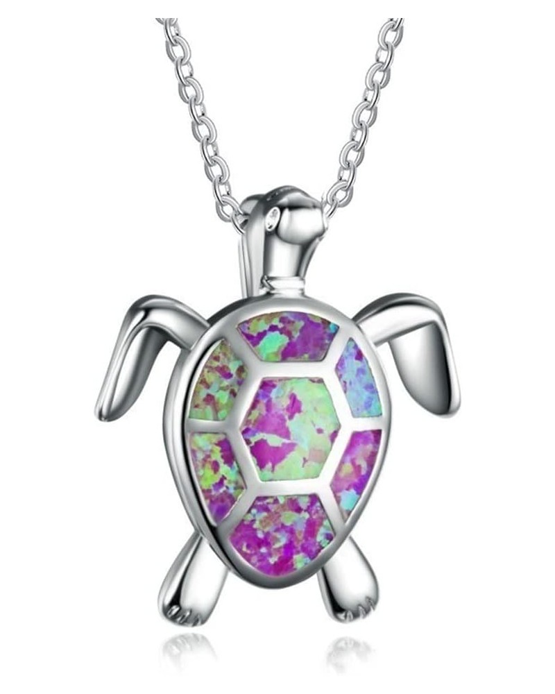 Sea Turtle Pendant Necklace for Women Men Girls Boys, Silver Plated Link Chain Animal Jewlery Purple $5.26 Necklaces