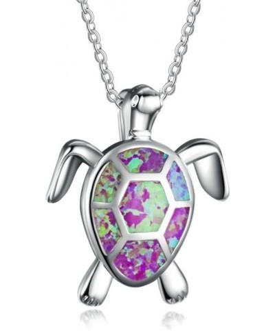 Sea Turtle Pendant Necklace for Women Men Girls Boys, Silver Plated Link Chain Animal Jewlery Purple $5.26 Necklaces