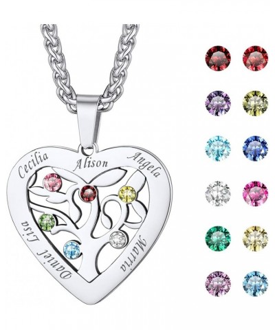 Heart/Round Tree of Life Necklace, Customized Birthstone Jewelry for Women Men,Custom Name Family Branch Tree Pendant Persona...