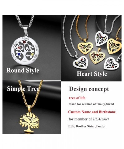 Heart/Round Tree of Life Necklace, Customized Birthstone Jewelry for Women Men,Custom Name Family Branch Tree Pendant Persona...