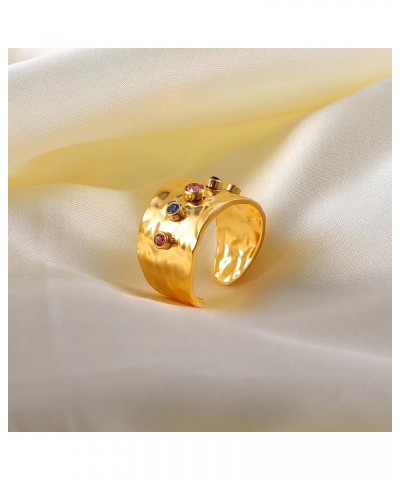 18k Gold Plated Wide Jewelry Ring,Zirconia Stainless Steel Adjustable Rings for Women,Fashion Jewelry Gift Gold+Steel $5.30 R...