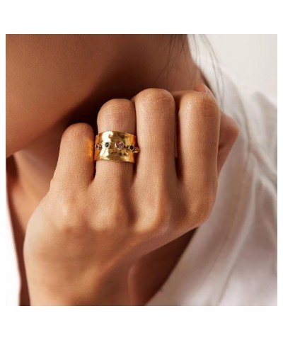 18k Gold Plated Wide Jewelry Ring,Zirconia Stainless Steel Adjustable Rings for Women,Fashion Jewelry Gift Gold+Steel $5.30 R...