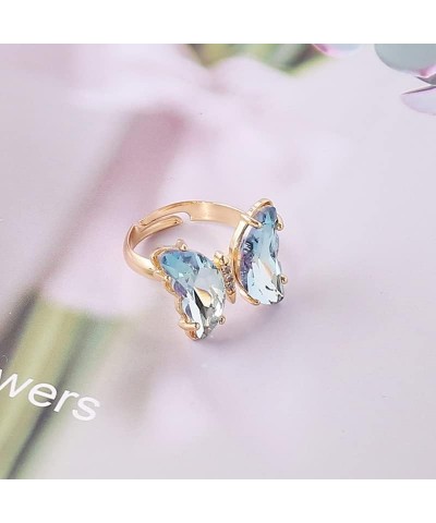 Adjustable Elegant Transparent Crystal 3D Butterfly Rings for Women Aesthetic Gold Plated Cute Animal Insect Open Finger Cuff...