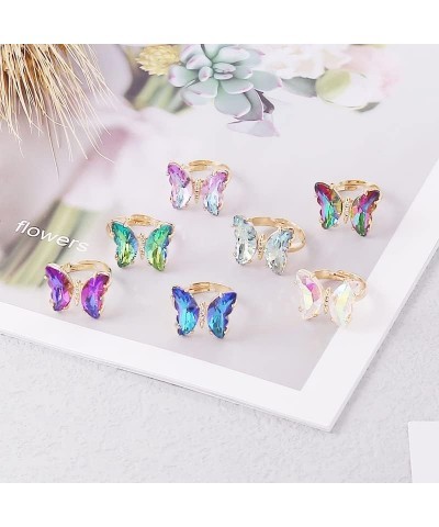 Adjustable Elegant Transparent Crystal 3D Butterfly Rings for Women Aesthetic Gold Plated Cute Animal Insect Open Finger Cuff...