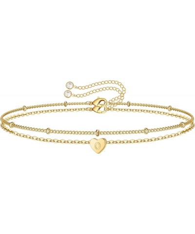 Dainty Heart Initial Bracelets for Women, 14K Gold Filled Handmade Personalized Letter Layered Heart Initial Bracelets for Wo...