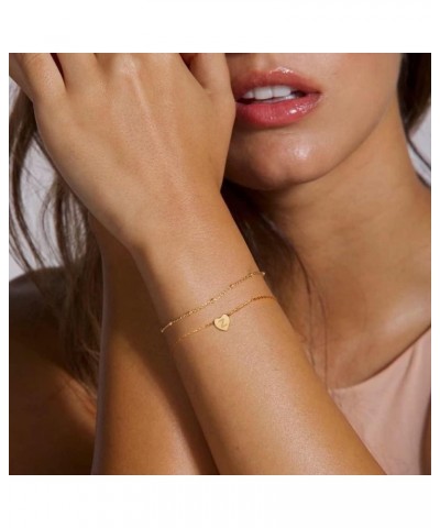 Dainty Heart Initial Bracelets for Women, 14K Gold Filled Handmade Personalized Letter Layered Heart Initial Bracelets for Wo...