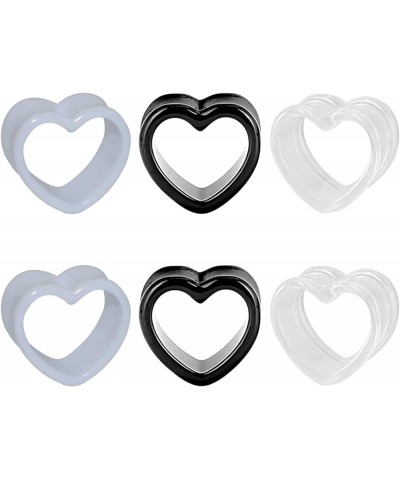 6pcs Heart Shape Acrylic Ear Tunnels Plugs Set White Black Clear Stretcher Expander Ear Tunnels Ear Piercing Jewelry for Wome...