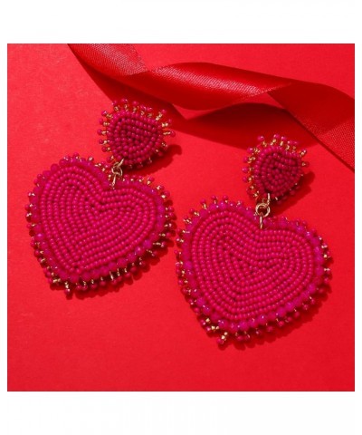 Heart Earrings for Women Hypoallergenic Beaded Statement Dangle Earrings Boho Handmade Red Love Heart Bead Drop Dangling Earr...