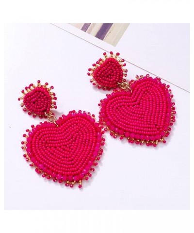 Heart Earrings for Women Hypoallergenic Beaded Statement Dangle Earrings Boho Handmade Red Love Heart Bead Drop Dangling Earr...