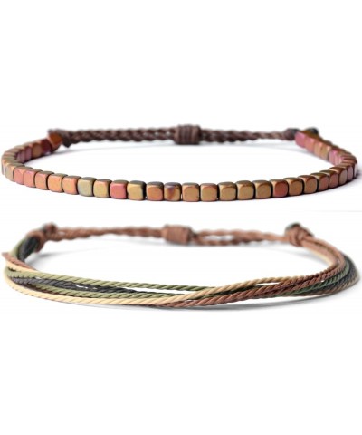 Handmade Waterproof Rope Bracelets Pack String & Beaded Bracelet Stack - Set of 2 Stackable Bracelets For Women, Summer Acces...