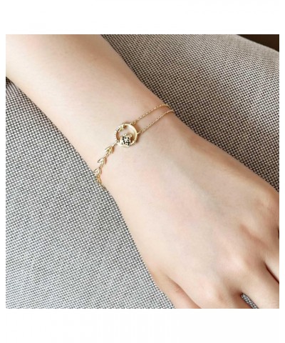 Gold Bracelet for Women Dainty 14K Gold Plated Layered Stackable Cross Pearl Bracelets Tiny Chain Trendy Cute Link Bracelet J...