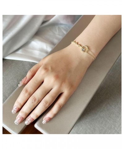 Gold Bracelet for Women Dainty 14K Gold Plated Layered Stackable Cross Pearl Bracelets Tiny Chain Trendy Cute Link Bracelet J...