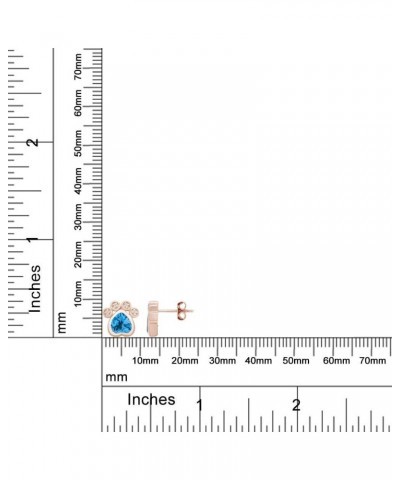 14k Gold Over Sterling Silver Heart Cut Simulated Birthstone And Round White CZ, Paw Print Stud Earrings, Paw Print Earrings ...