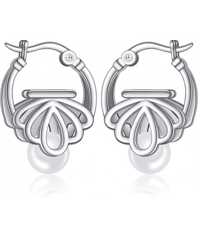 Sterling silver Hoop Earrings for Women Sea Shell Earrings Pearl Earrings Girls Stylish Gift Shell Earrings $20.29 Earrings