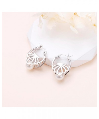 Sterling silver Hoop Earrings for Women Sea Shell Earrings Pearl Earrings Girls Stylish Gift Shell Earrings $20.29 Earrings