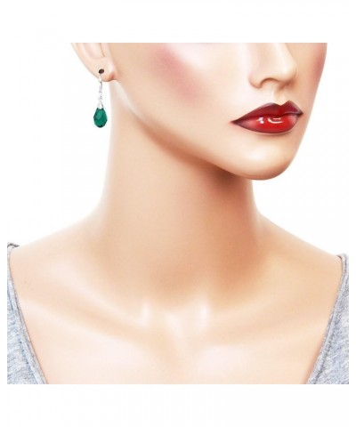 Glass Crystal Earring Leverback High Polished Rhodium Style 2 - Emerald $7.97 Earrings