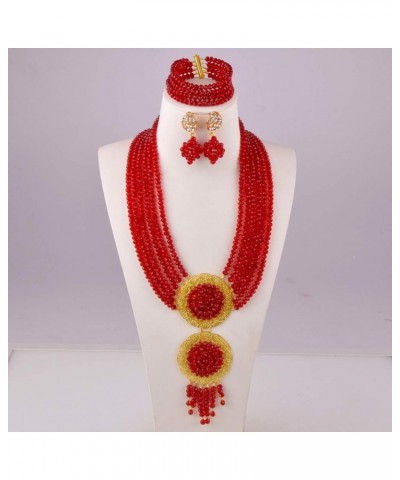 acuzv 6 Rows African Necklaces for Women Nigerian Beads Jewelry Set Wedding Bridal Party Jewelry Sets Wine $14.00 Jewelry Sets