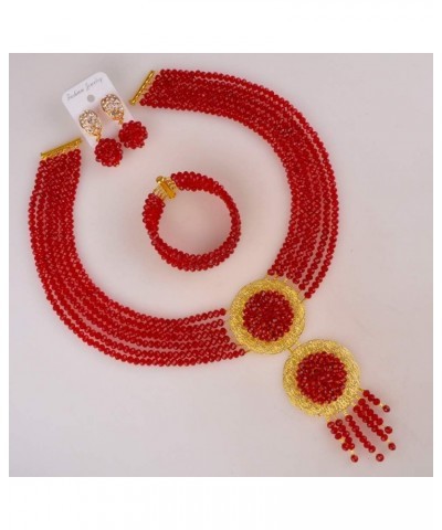 acuzv 6 Rows African Necklaces for Women Nigerian Beads Jewelry Set Wedding Bridal Party Jewelry Sets Wine $14.00 Jewelry Sets