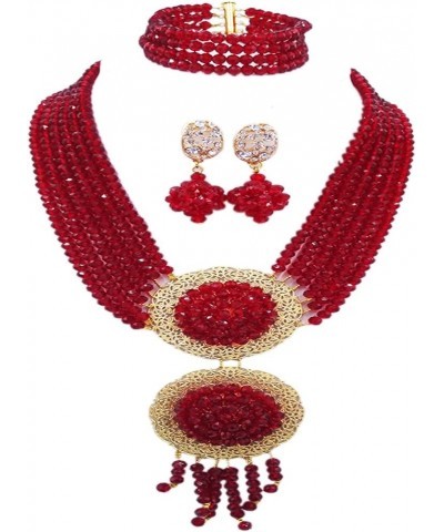 acuzv 6 Rows African Necklaces for Women Nigerian Beads Jewelry Set Wedding Bridal Party Jewelry Sets Wine $14.00 Jewelry Sets