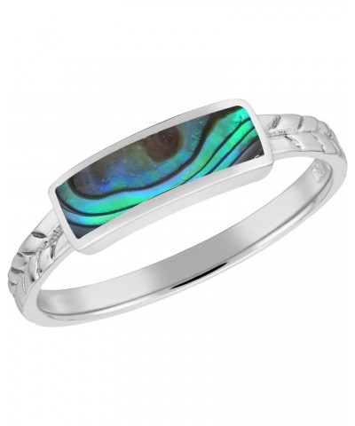 Exotic Nature Rectangular Bar Abalone Shell .925 Sterling Silver Leaf Band Ring $14.87 Rings