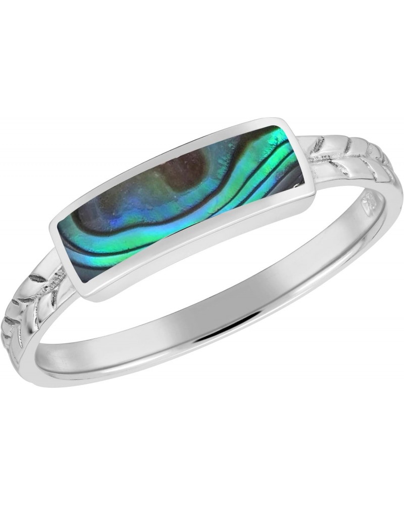 Exotic Nature Rectangular Bar Abalone Shell .925 Sterling Silver Leaf Band Ring $14.87 Rings