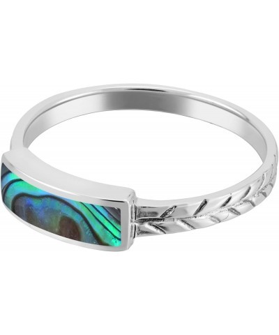 Exotic Nature Rectangular Bar Abalone Shell .925 Sterling Silver Leaf Band Ring $14.87 Rings