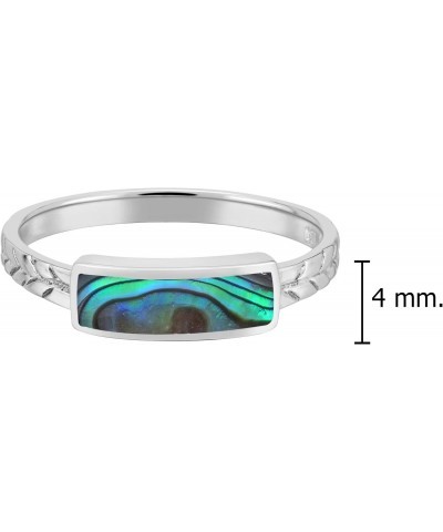 Exotic Nature Rectangular Bar Abalone Shell .925 Sterling Silver Leaf Band Ring $14.87 Rings