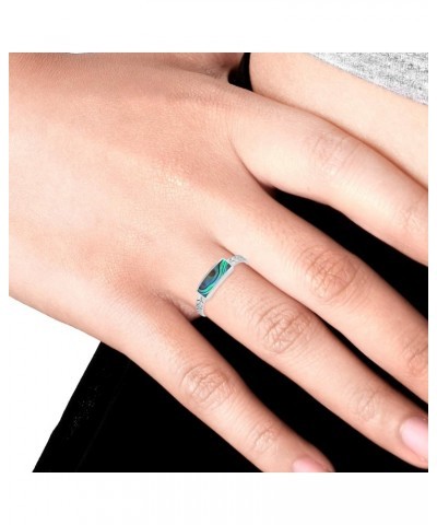 Exotic Nature Rectangular Bar Abalone Shell .925 Sterling Silver Leaf Band Ring $14.87 Rings