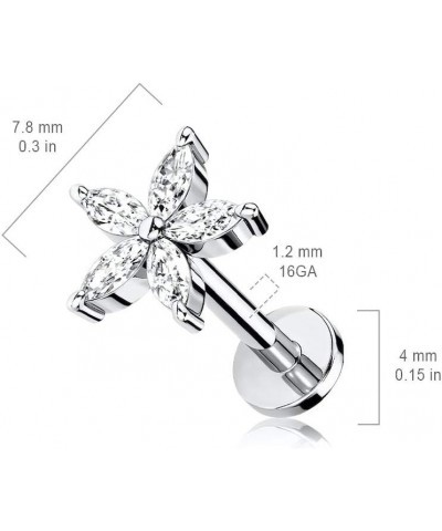 5 Marquise CZ Petals Flower Top on Internally Threaded Surgical Steel Flat Back Studs for Cartilage, Labret, and More 16GA (1...