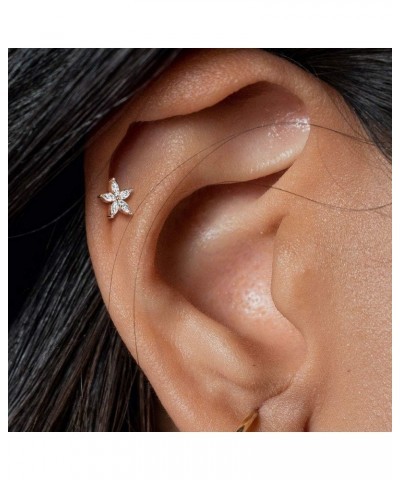 5 Marquise CZ Petals Flower Top on Internally Threaded Surgical Steel Flat Back Studs for Cartilage, Labret, and More 16GA (1...