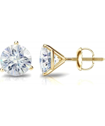 1 to 7 Carat Moissanite Round Stud Earrings for Women in 14k Gold (J-K, TGW) 3-Prong Martini Screw Back Yellow Gold 6.0 carat...