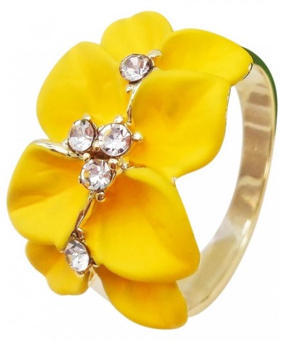18k Gold Plated Clear Crystal Enamel Leaves Flower Ring 10 Yellow $9.85 Rings