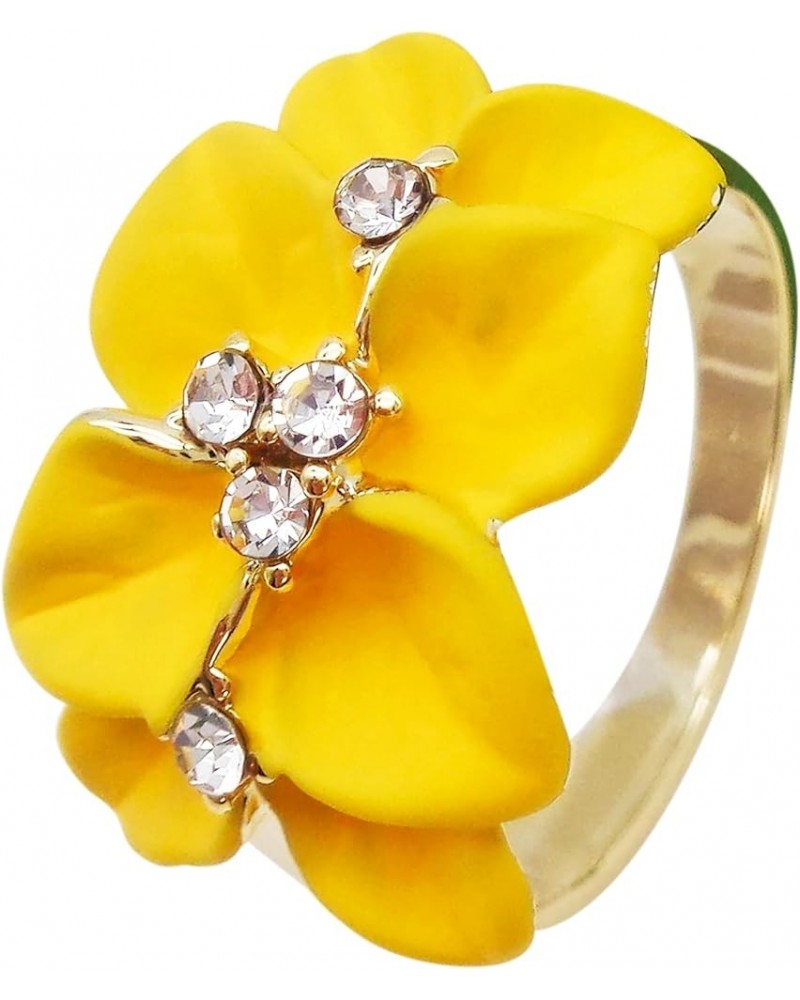 18k Gold Plated Clear Crystal Enamel Leaves Flower Ring 10 Yellow $9.85 Rings