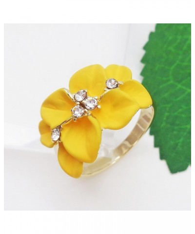 18k Gold Plated Clear Crystal Enamel Leaves Flower Ring 10 Yellow $9.85 Rings