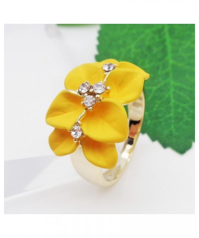 18k Gold Plated Clear Crystal Enamel Leaves Flower Ring 10 Yellow $9.85 Rings