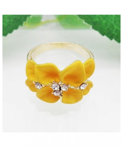 18k Gold Plated Clear Crystal Enamel Leaves Flower Ring 10 Yellow $9.85 Rings