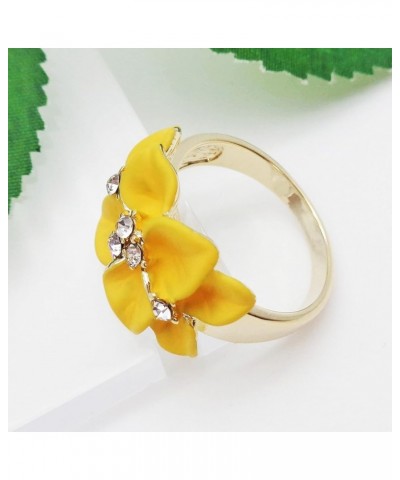 18k Gold Plated Clear Crystal Enamel Leaves Flower Ring 10 Yellow $9.85 Rings