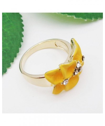 18k Gold Plated Clear Crystal Enamel Leaves Flower Ring 10 Yellow $9.85 Rings