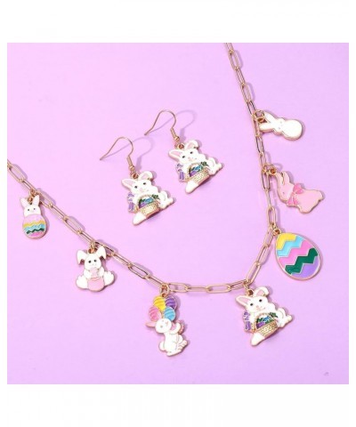 Easter Necklace Earrings Set Enamel Cute Bunny Colorful Egg Rabbit Animal Pendant Necklace and Dangle Earrings for Women Girl...