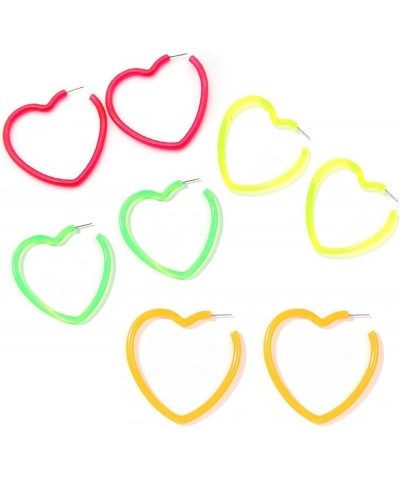 4 Pairs 80s Neon Dangle Earrings for Women Candy Color Circle Round Earrings Retro Star Heart Neon Earrings Bright Fluorescen...