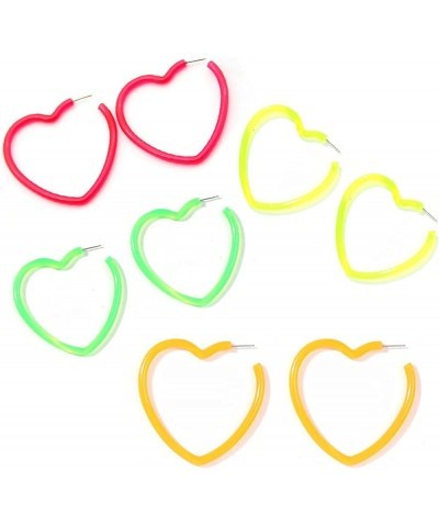 4 Pairs 80s Neon Dangle Earrings for Women Candy Color Circle Round Earrings Retro Star Heart Neon Earrings Bright Fluorescen...