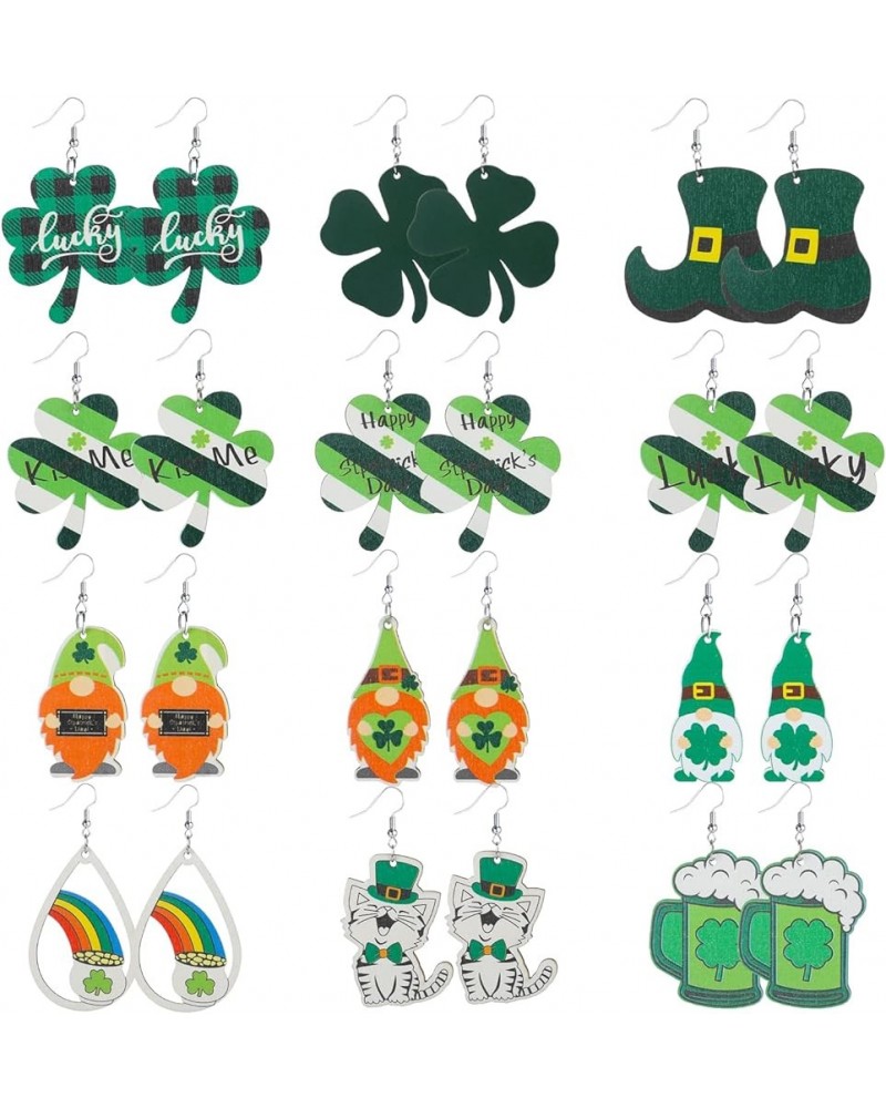 Wooden Earrings Dangle for Women Lightweight Holiday Earrings for Women Mardi Gras,Western Culture,St. Patricks Day, 4th of J...