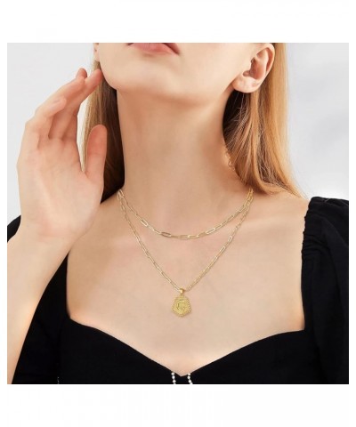 Layered Initial Necklaces for Women, 14K Gold Plated Dainty Layering Paperclip Chain Necklace Cute Pentagon Letter Pendant Ch...