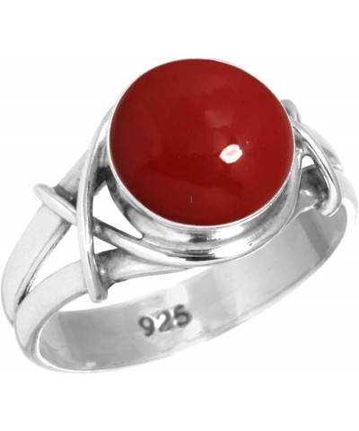 925 Sterling Silver Handmade Ring for Women 10 MM Round Gemstone Fashion Jewelry for Gift (99085_R) Red Stone $15.26 Rings