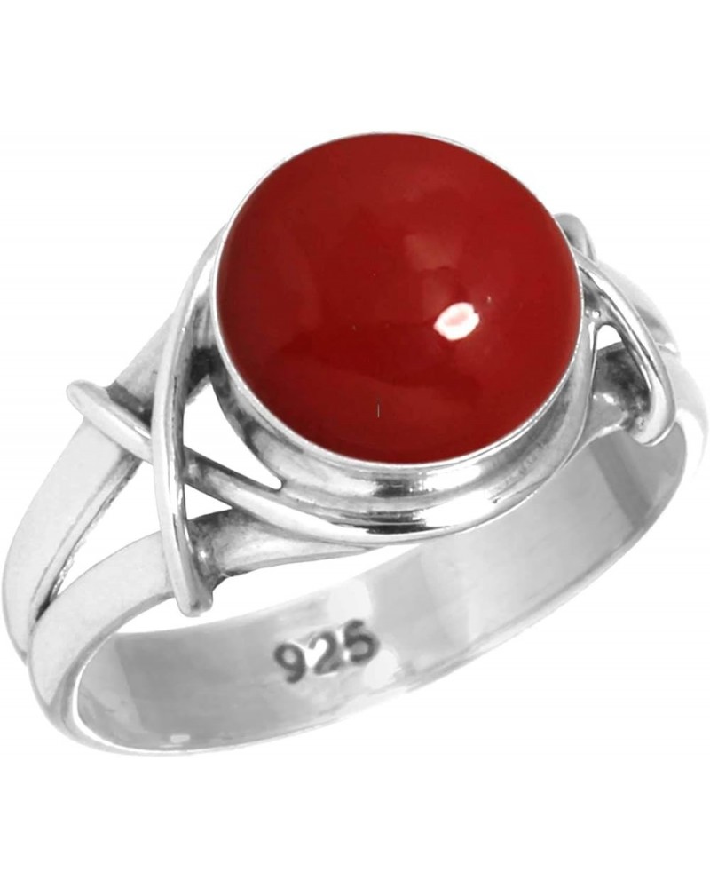 925 Sterling Silver Handmade Ring for Women 10 MM Round Gemstone Fashion Jewelry for Gift (99085_R) Red Stone $15.26 Rings