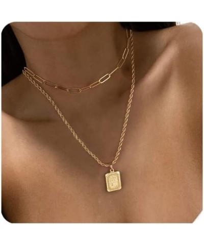 Gold Layered Initial Necklaces for Women, 14K Gold Plated Initial Pendant Necklaces Paperclip Link Rope Chain Necklaces for W...