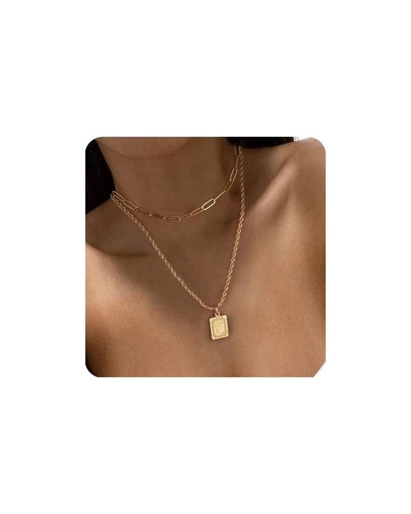 Gold Layered Initial Necklaces for Women, 14K Gold Plated Initial Pendant Necklaces Paperclip Link Rope Chain Necklaces for W...