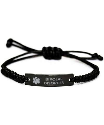 Medical Alert Black Rope Bracelet, Bipolar Disorder Awareness, SOS Emergency Health Life Alert ID Engraved Stainless Steel Je...