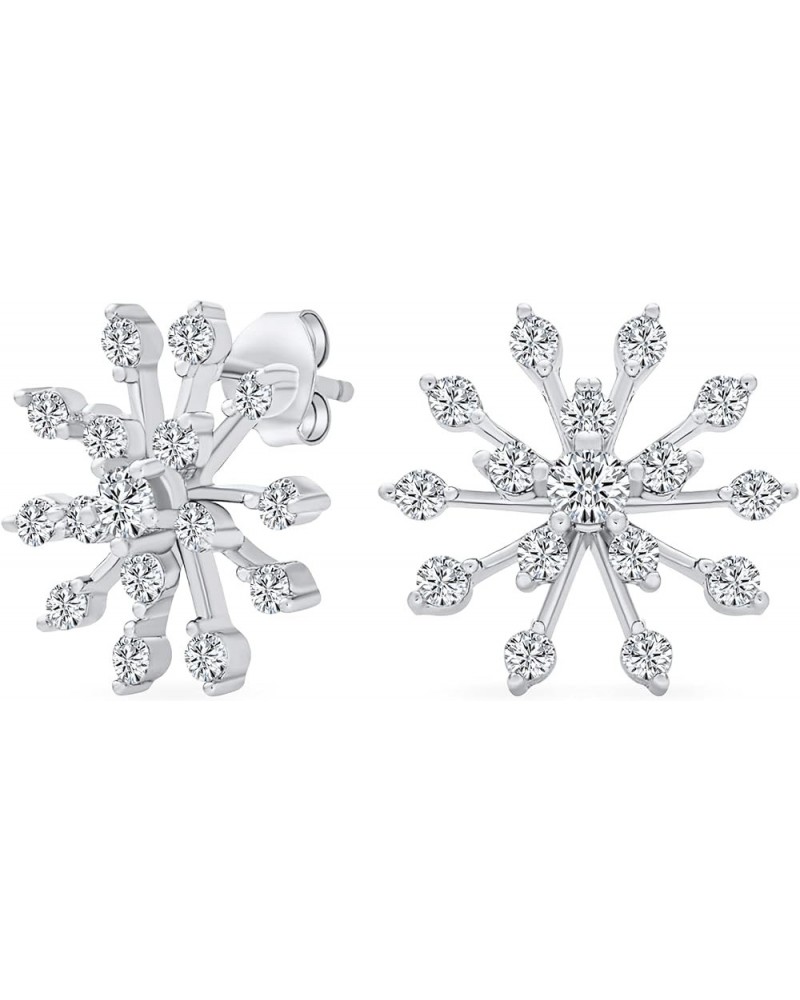 Holiday Party Christmas Flower Frozen Winter AAA Cubic Zirconia Encrusted Snowflake Stud Earrings for Women Teen Gold Plated ...