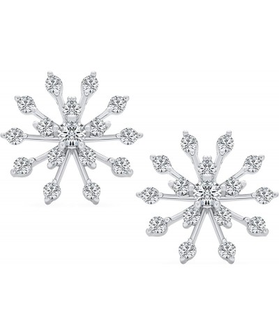 Holiday Party Christmas Flower Frozen Winter AAA Cubic Zirconia Encrusted Snowflake Stud Earrings for Women Teen Gold Plated ...